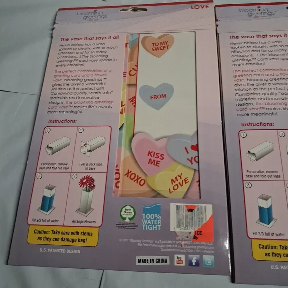 2 Blooming Greeting Card Vase (can Be Personalized) Candy Hearts &happy Valentin